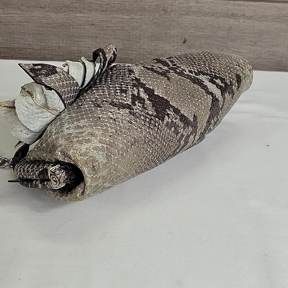 Isabella Fiore Metallic Snakeskin Pattern Clutch with Chain Strap
